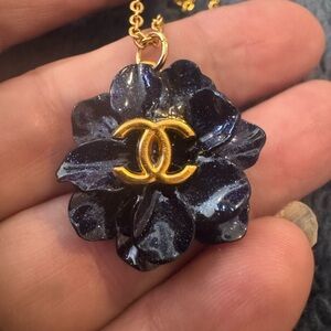 Chanel Blue Flower Upcycled Pendant